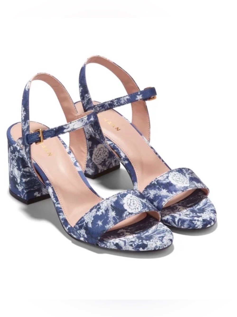 cole haan josie block print heels blue floral